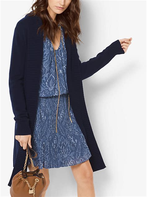 michael michael kors merino wool and cashmere ribbed cardigan|Michael Kors.